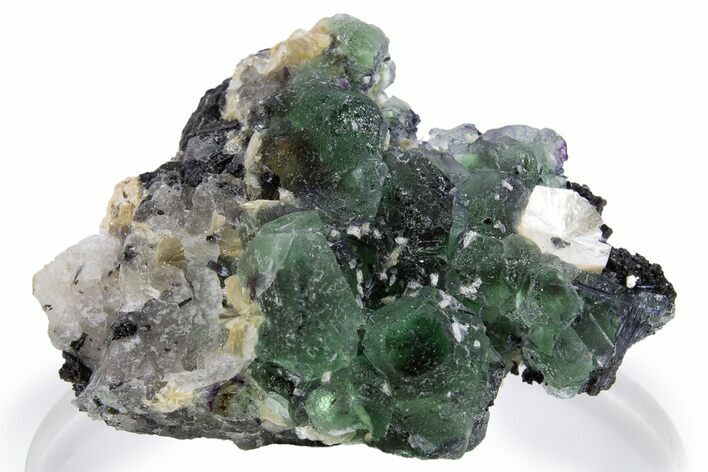 Apple-Green Fluorite Crystals w/ Muscovite & Schorl - Namibia #341559